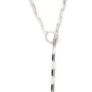 Envy Short Silver Lariat Necklace with Crystal Detail