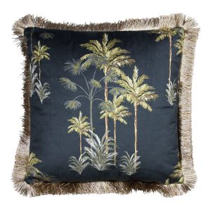 Black Palm Tree Velvet Cushion