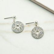 Small Round Silver and Diamante Earrings with Bead Stud