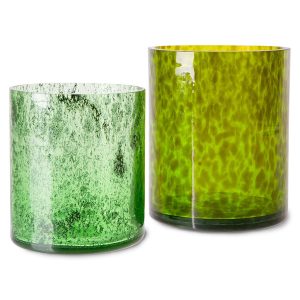 Set of Two Green Cheetah Glass Vases