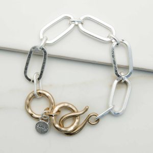 Two Tone Large Link Chain Bracelet with Hook Clasp