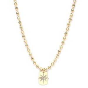 Short Gold Necklace with Tag Pendant