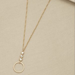 Long Gold Necklace with Heart & Circular Gold Pendant