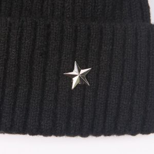 Black Star Detail Pom Pom Hat