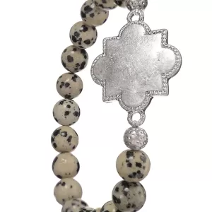 Leopard Stone Beaded Bracelet with Silver Charm