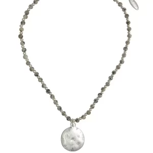 Stone Beaded Necklace with Lunar Drop