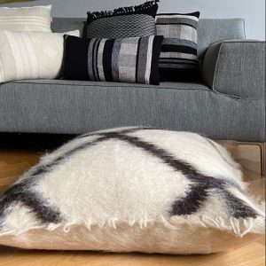 Cross Black Wool Floor Cushion 90x90cm