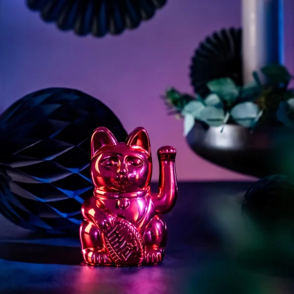 Glossy Red Waving Lucky Christmas Cat