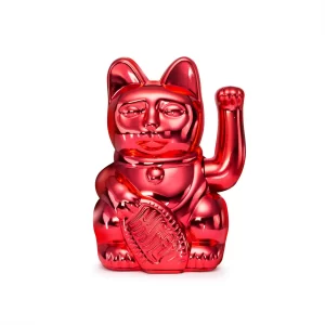 Glossy Red Waving Lucky Christmas Cat
