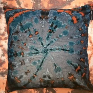 Teal Tie Dye Circle Velvet Cushion