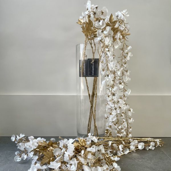 White & Gold Wisteria Spray
