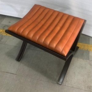 Tan Stitched Leather Square Foot Stool