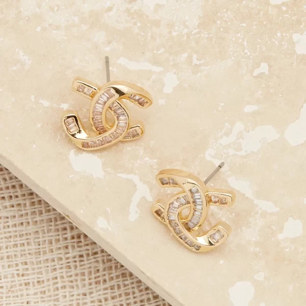 Gold & Crystal Stud Earring