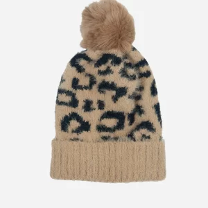 Leopard Print Pom Pom Hat