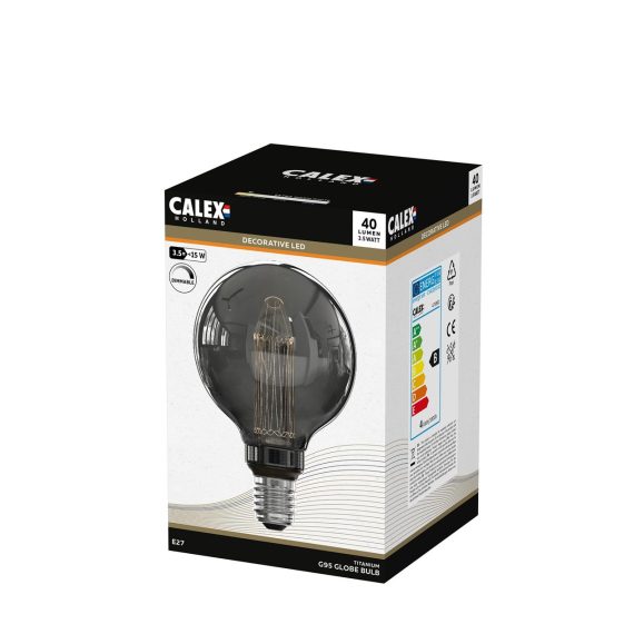 Calex E27 Filament LED Titanium G95 Glass Globe Bulb (Dimmable)