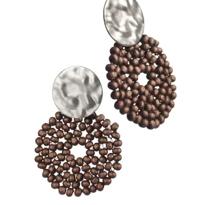 Bead Pod Circle Earrings - Cocoa/Silver