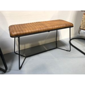 Light Brown Stitched Leather Bench