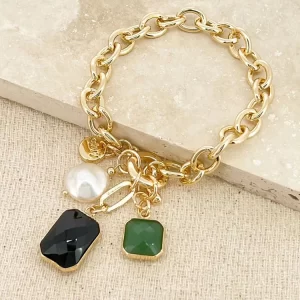 Gold T-Bar Bracelet with Charms