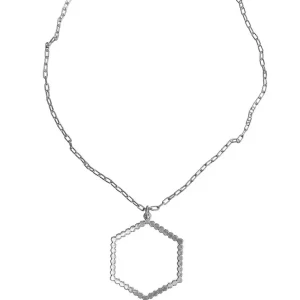 Worn Silver Hexagonal Necklace