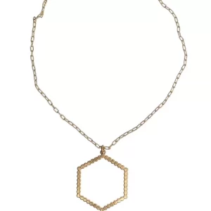 Worn Gold Hexagonal Necklace