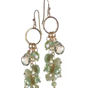 Green/Gold Crystal Cluster Drop Earrings