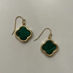 Gold and Green Clover Earrings