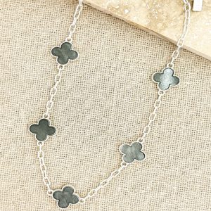 Short Gold and Grey Clover Necklace