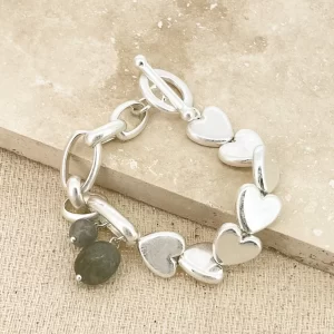 Chain Link Bracelet with Silver Hearts