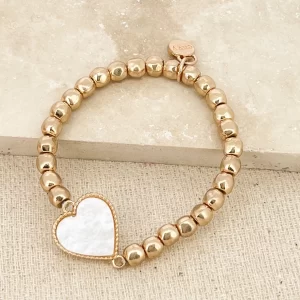 Stretch Gold Bracelet with White Heart