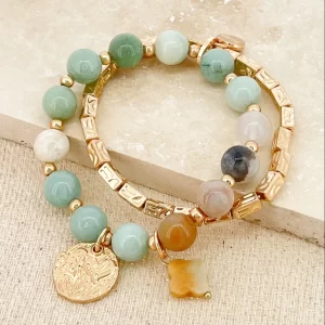 Gold and Green Multi Layered Bracelet