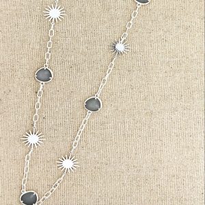 Long Silver and Pale Grey Starburst Necklace