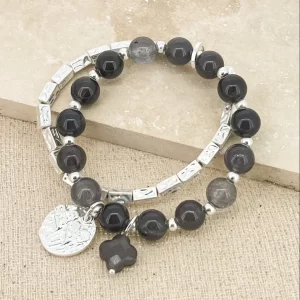 Multi Layer Silver and Grey Beaded Bracelet