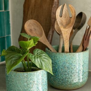 Leo Green Ceramic Flowerpot