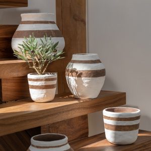 Small Kenia Ceramic White & Brown Flower Pot