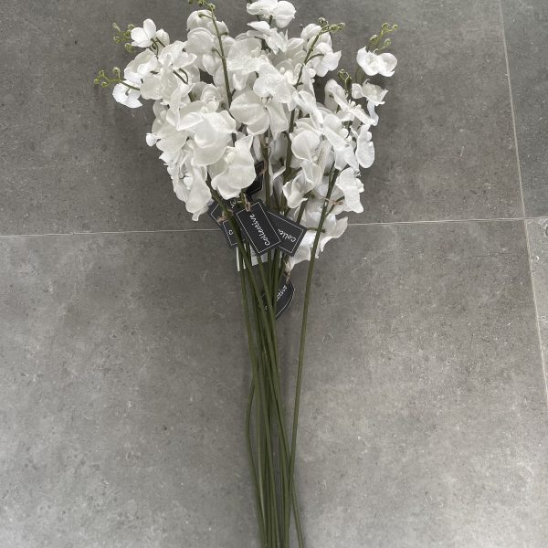 Artificial White Glitter Fabric Orchid Stem