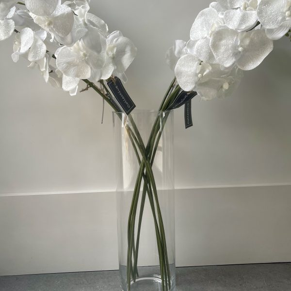 Artificial White Glitter Fabric Orchid Stem