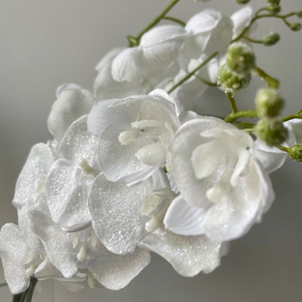 Artificial White Glitter Fabric Orchid Stem