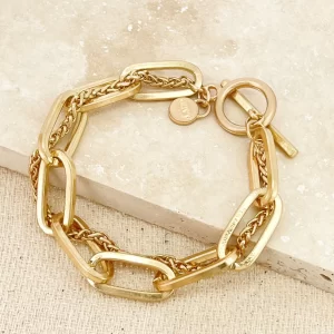 Gold Chain Link T Bar Bracelet