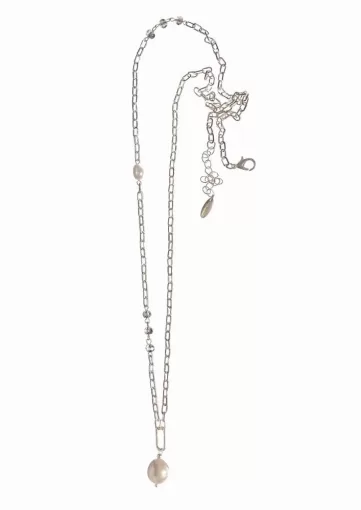 Worn Silver Pearl Drop Necklace