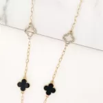 Black & Gold Diamante Clover Necklace
