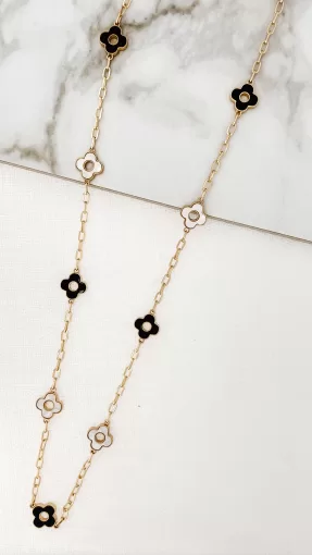 Black, White & Gold Open Fleur Necklace