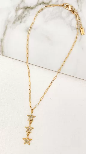 Gold Necklace with Triple Diamante Star Pendants