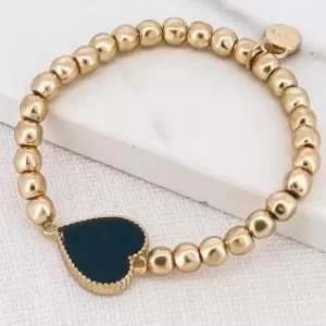 Gold Beaded Bracelet with Black Heart Detail