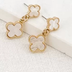 Gold & White Double Fleur Earrings