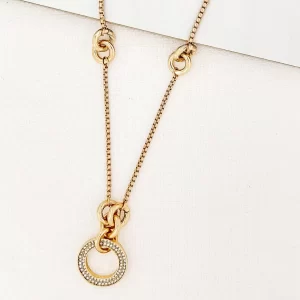 Gold Diamante Circle Pendant Necklace