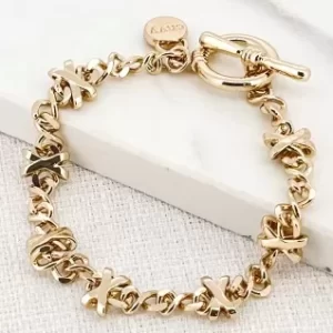 Gold Crosses Chain Link T Bar Bracelet