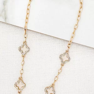 Gold Multi Diamante Open Fleur Necklace