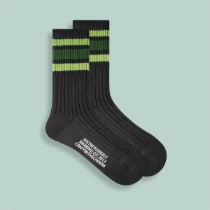 Green on Black Vintage Chunky Striped Skateboard Socks