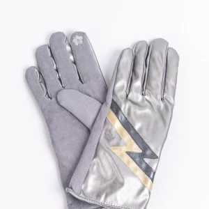 Silver Metallic Pu Lightning Bolt Gloves