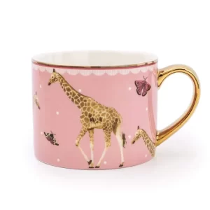 Giraffe Pink Mug with Gold Handle